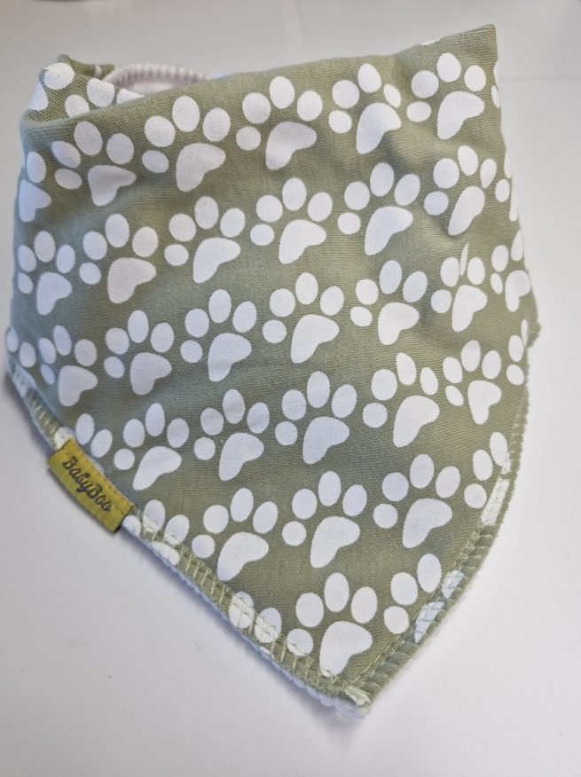 Sage puppy paws organic cotton DribbleBoo bandana bib