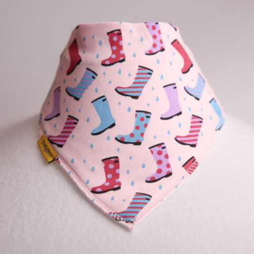 Pink wellies organic cotton DribbleBoo bandana bib
