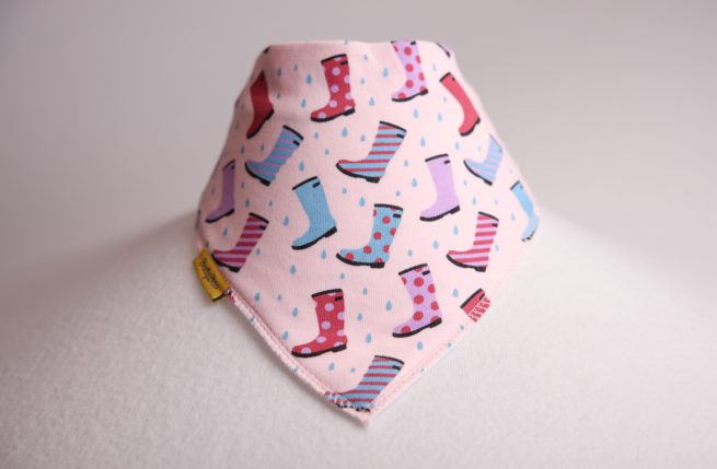 Pink wellies organic cotton DribbleBoo bandana bib