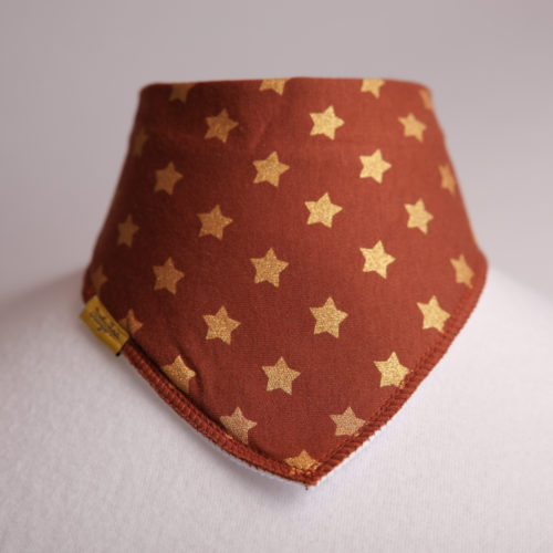Gold stars on cocoa organic cotton DribbleBoo bandana bib