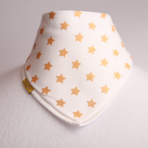 Gold stars on cream organic cotton DribbleBoo bandana bib