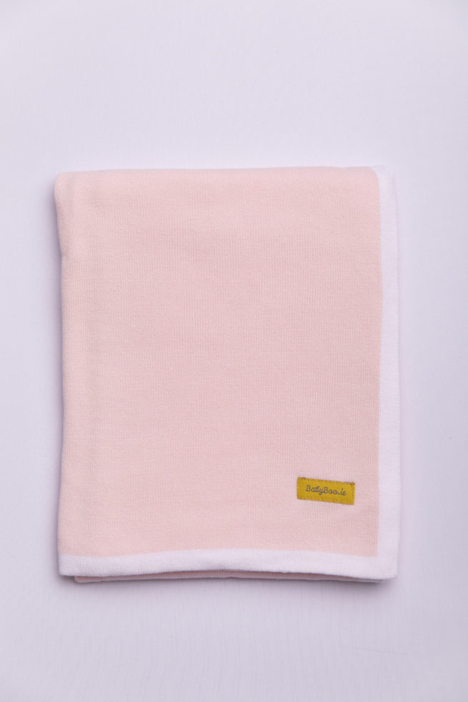 Classic border baby pink organic cotton BlankieBoo